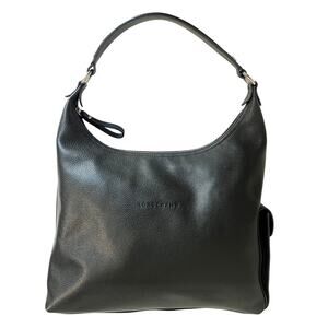 Longchamp Le Foulonne Pebbled Leather Hobo Bag Black Side Pocket Vintage